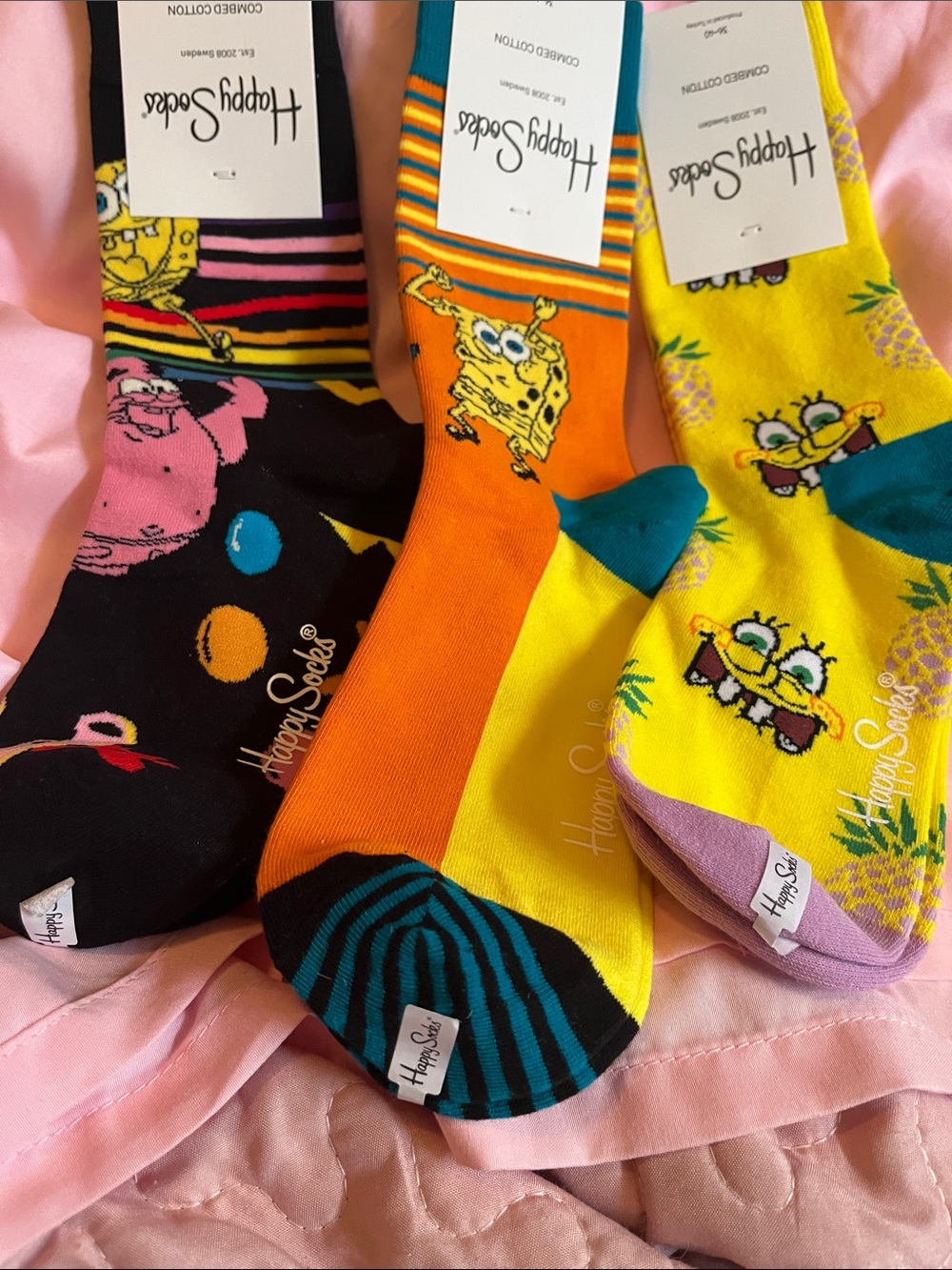Happy Socks Kids SpongeBob Crew Socks - Yellow/Orange/Black 3 pair